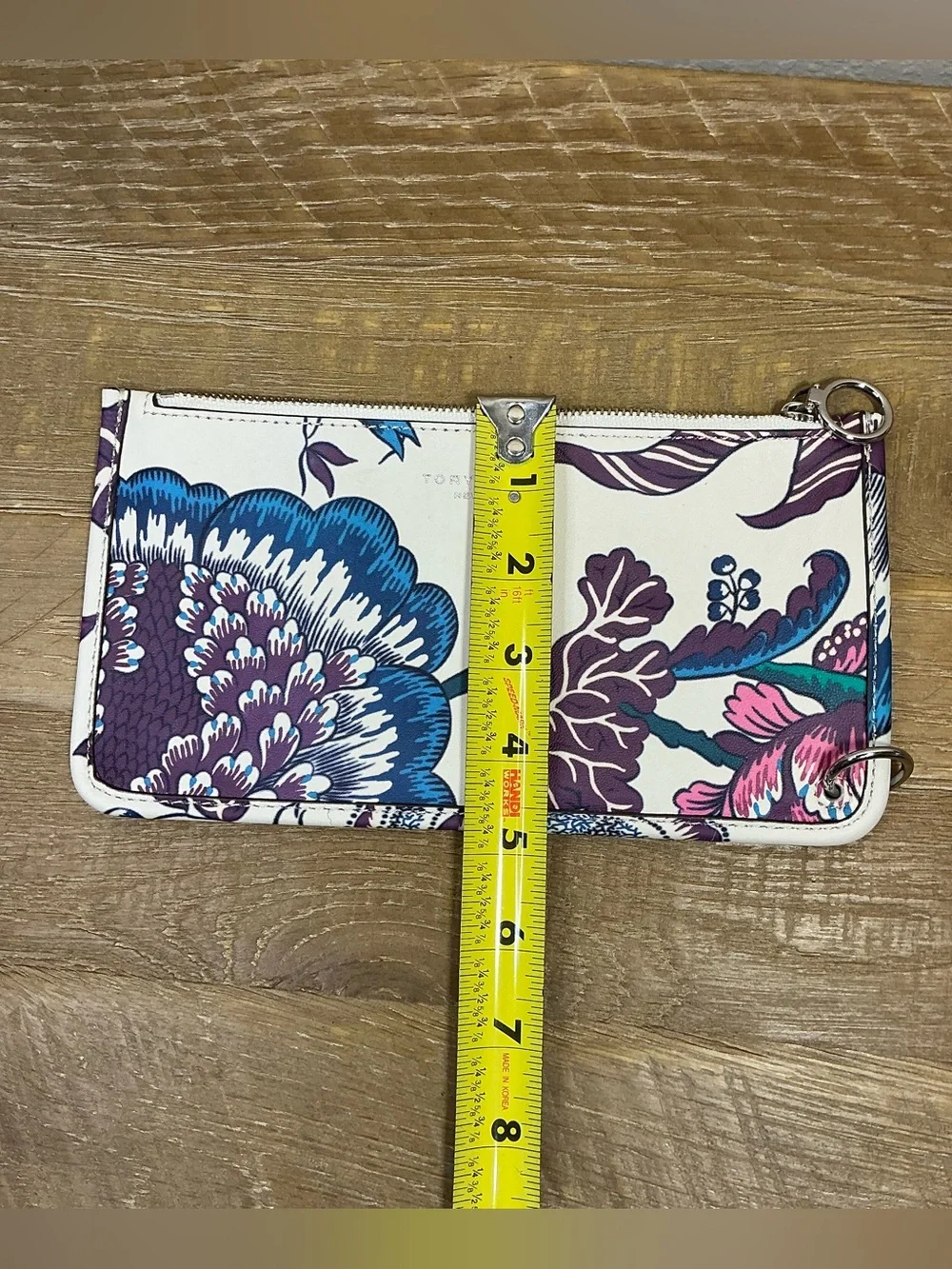 Tory Burch Rory White Floral Pouch with Blue and Purple Accents